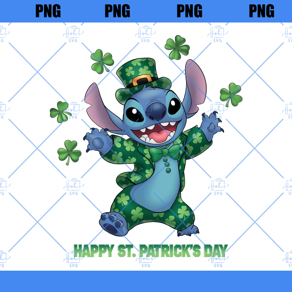 Stitch Happy St Patricks Day PNG, Disney Stitch Shamrock PNG
