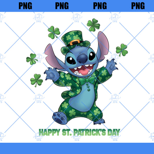 Stitch Happy St Patricks Day PNG, Disney Stitch Shamrock PNG