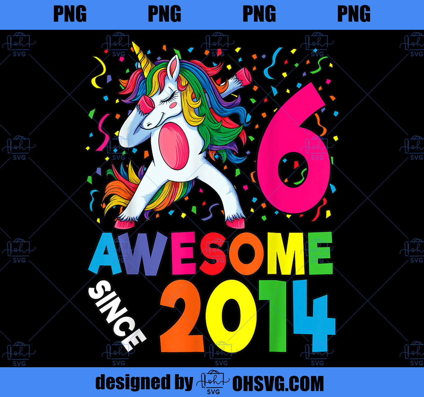 6th Birthday Dabbing Unicorn Party Gift For 6 Years Old Girl PNG, Magic Unicorn PNG, Unicorn PNG