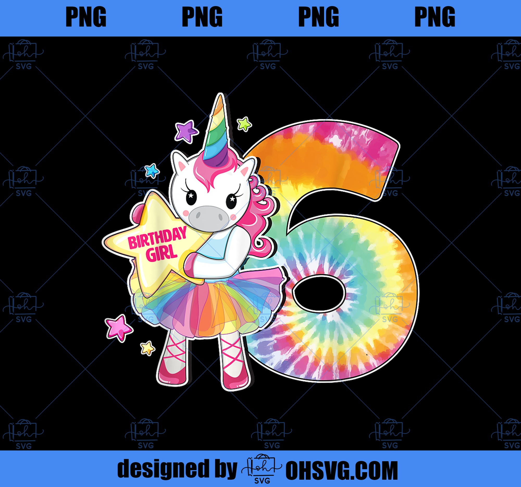 6th Birthday Unicorn Shirt Gift for Girls Age 6 Tie Dye Tee PNG, Magic Unicorn PNG, Unicorn PNG