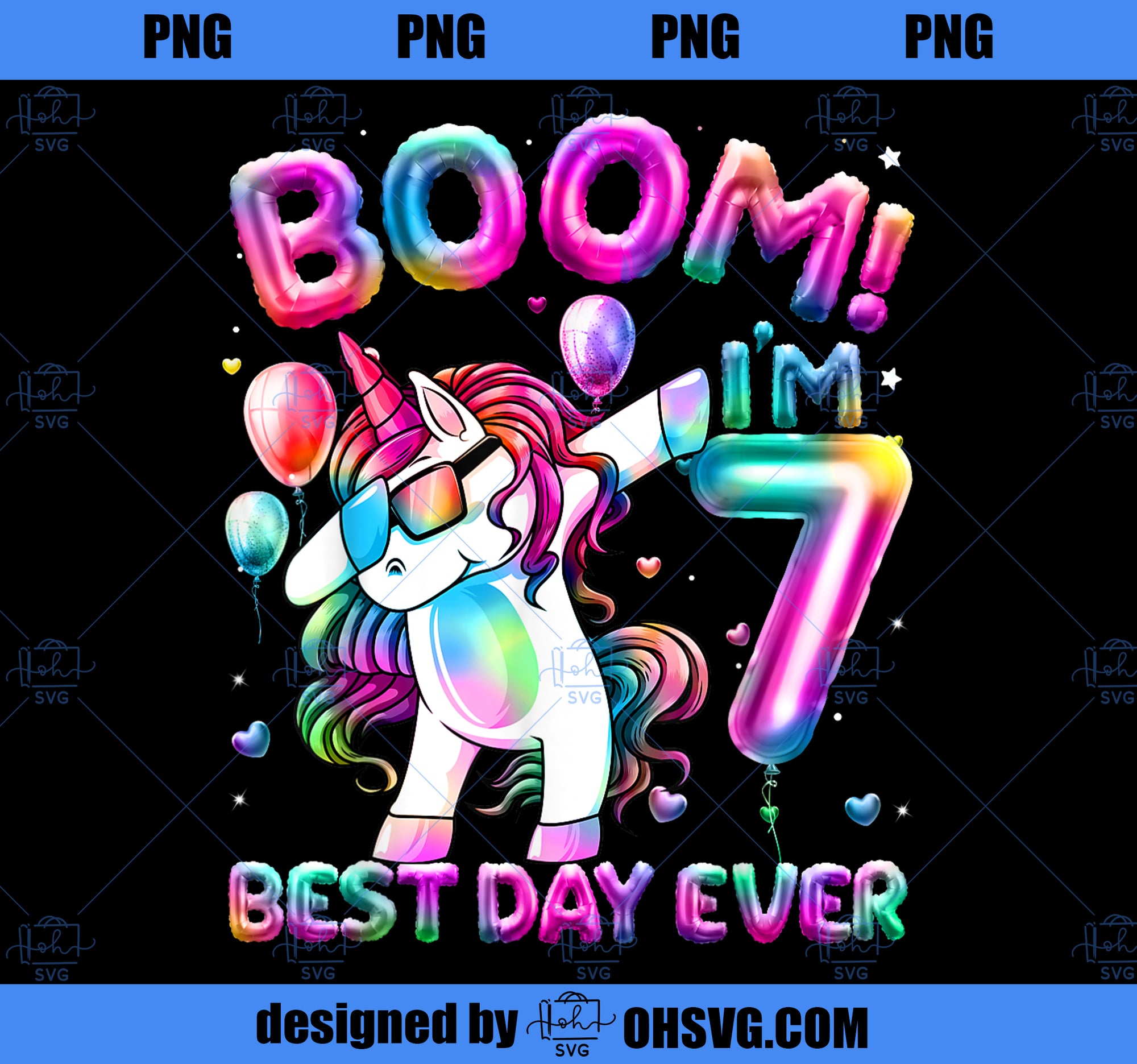 7 Years Old Dabbing Unicorn Gifts 7th Birthday Girl Party PNG, Magic Unicorn PNG, Unicorn PNG