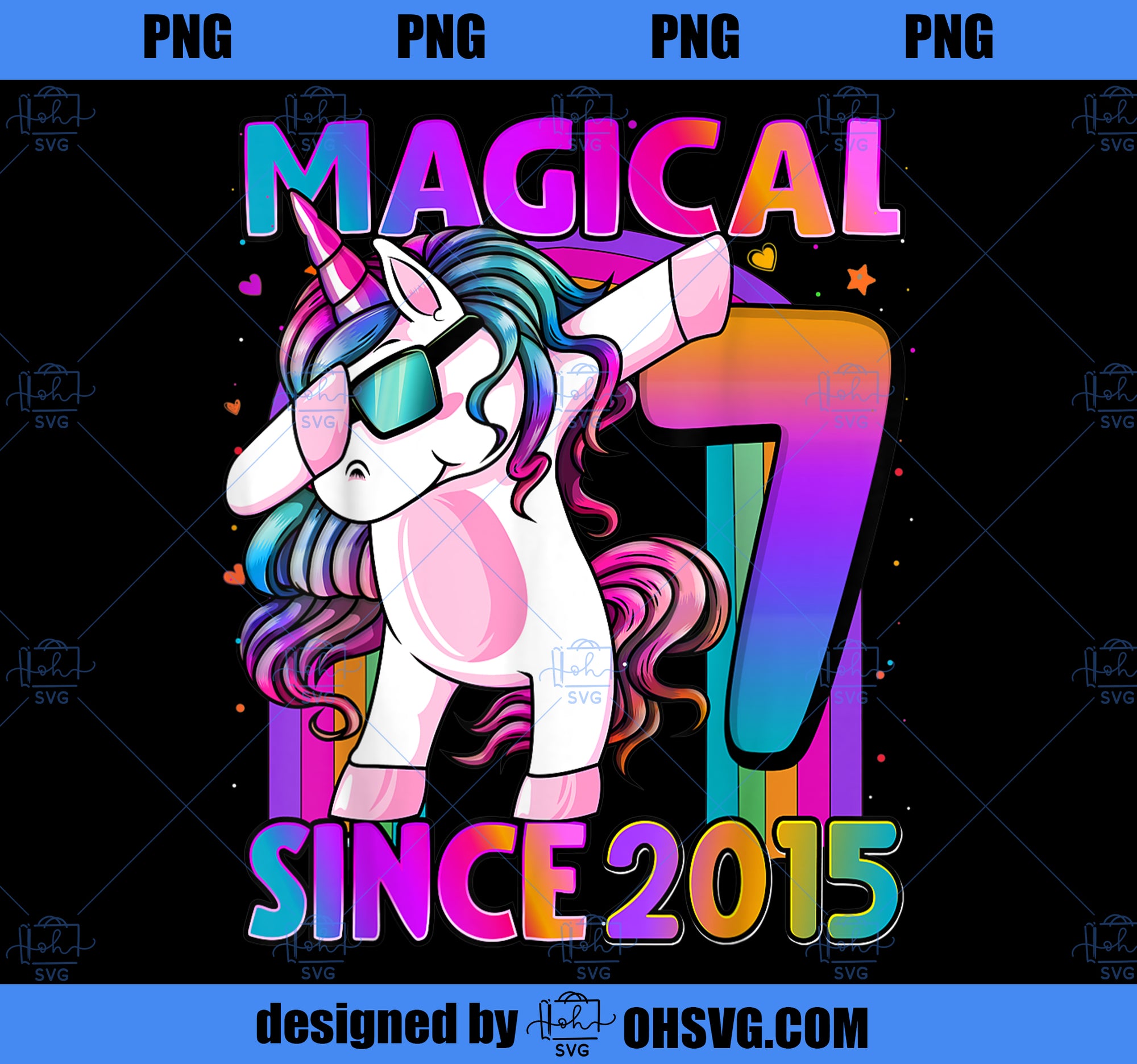 7 Years Old Unicorn Dabbing 7th Birthday Girl Unicorn Party 1 PNG, Magic Unicorn PNG, Unicorn PNG