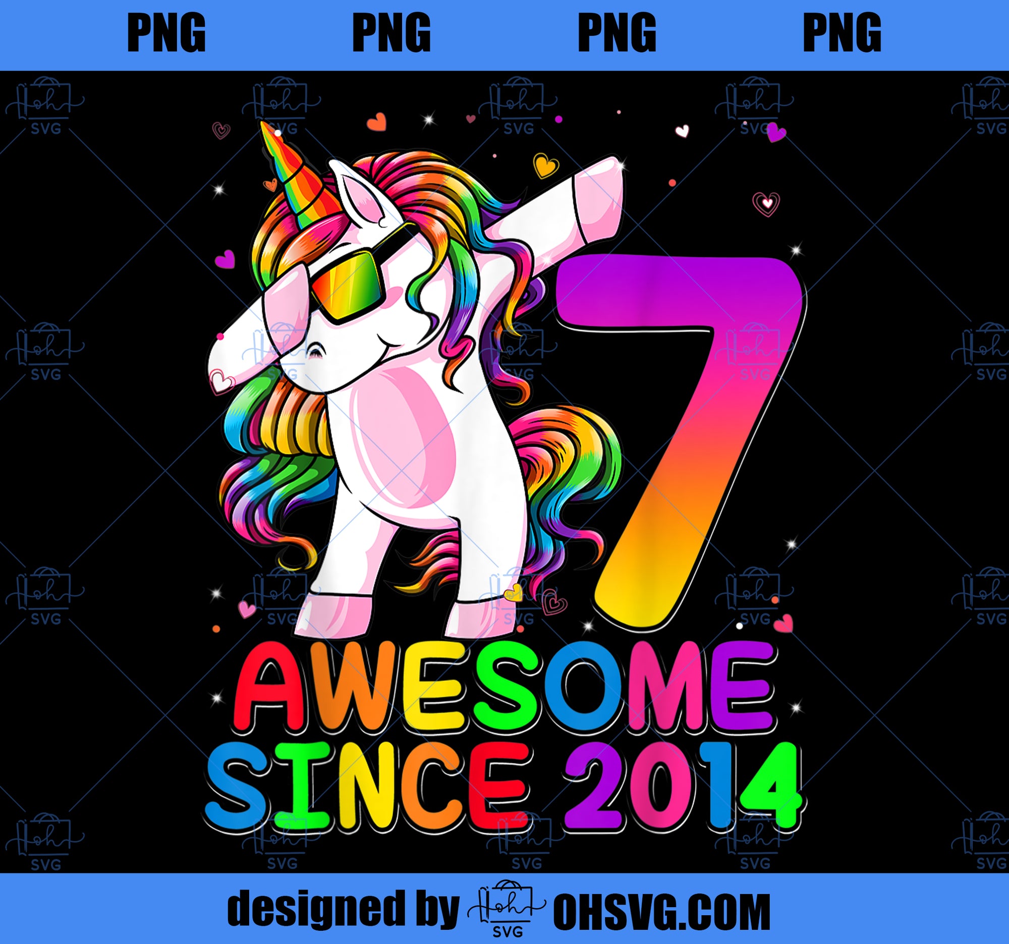 7 Years Old Unicorn Dabbing 7th Birthday Girl Unicorn Party PNG, Magic Unicorn PNG, Unicorn PNG