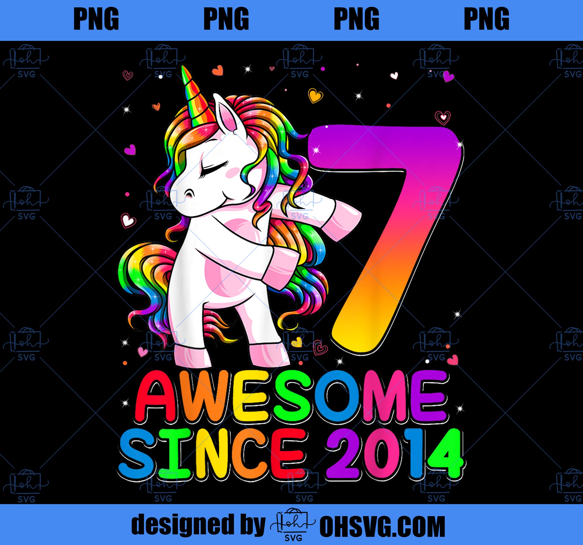 7 Years Old Unicorn Flossing 7th Birthday Girl Unicorn Party PNG, Magic Unicorn PNG, Unicorn PNG