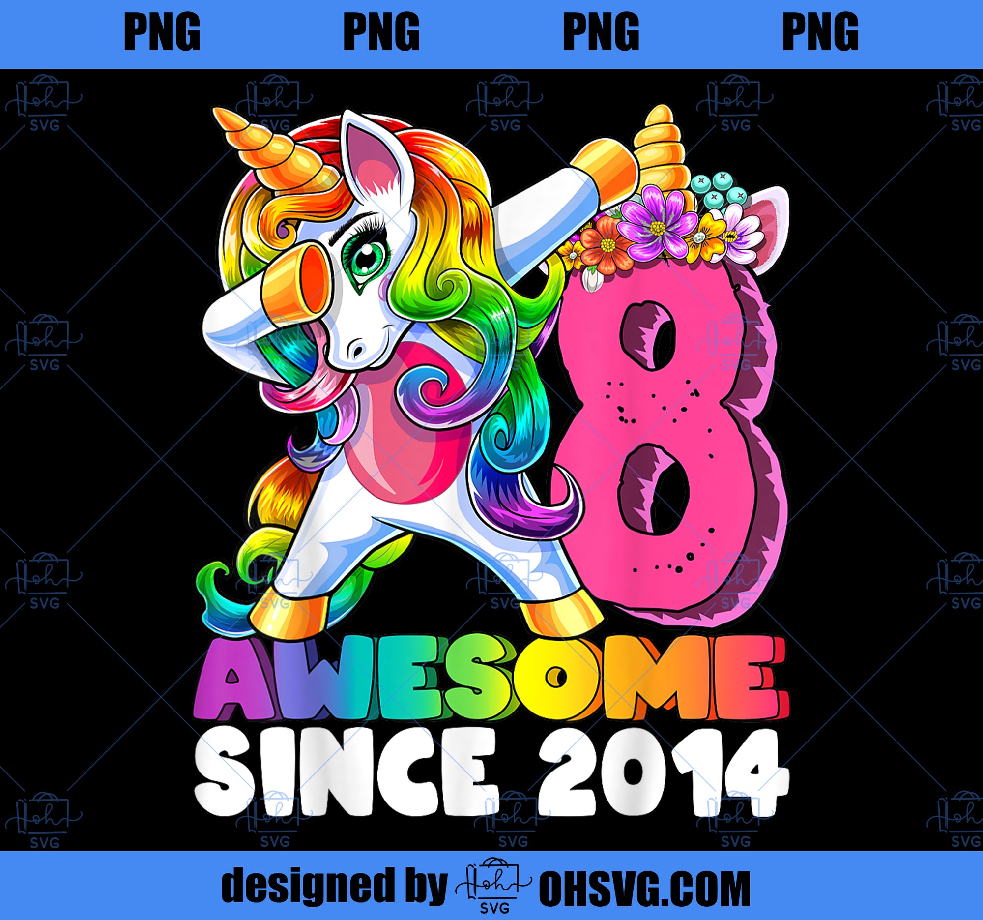 8 Awesome Since 2014 Dabbing Unicorn 8th Birthday Girls 1 PNG, Magic Unicorn PNG, Unicorn PNG