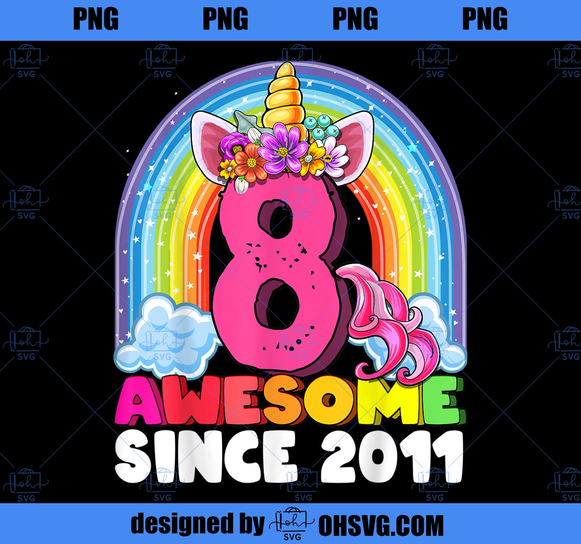 8th Birthday Unicorn Birthday Party Shirt Girls Unicorn Gift PNG, Magic Unicorn PNG, Unicorn PNG