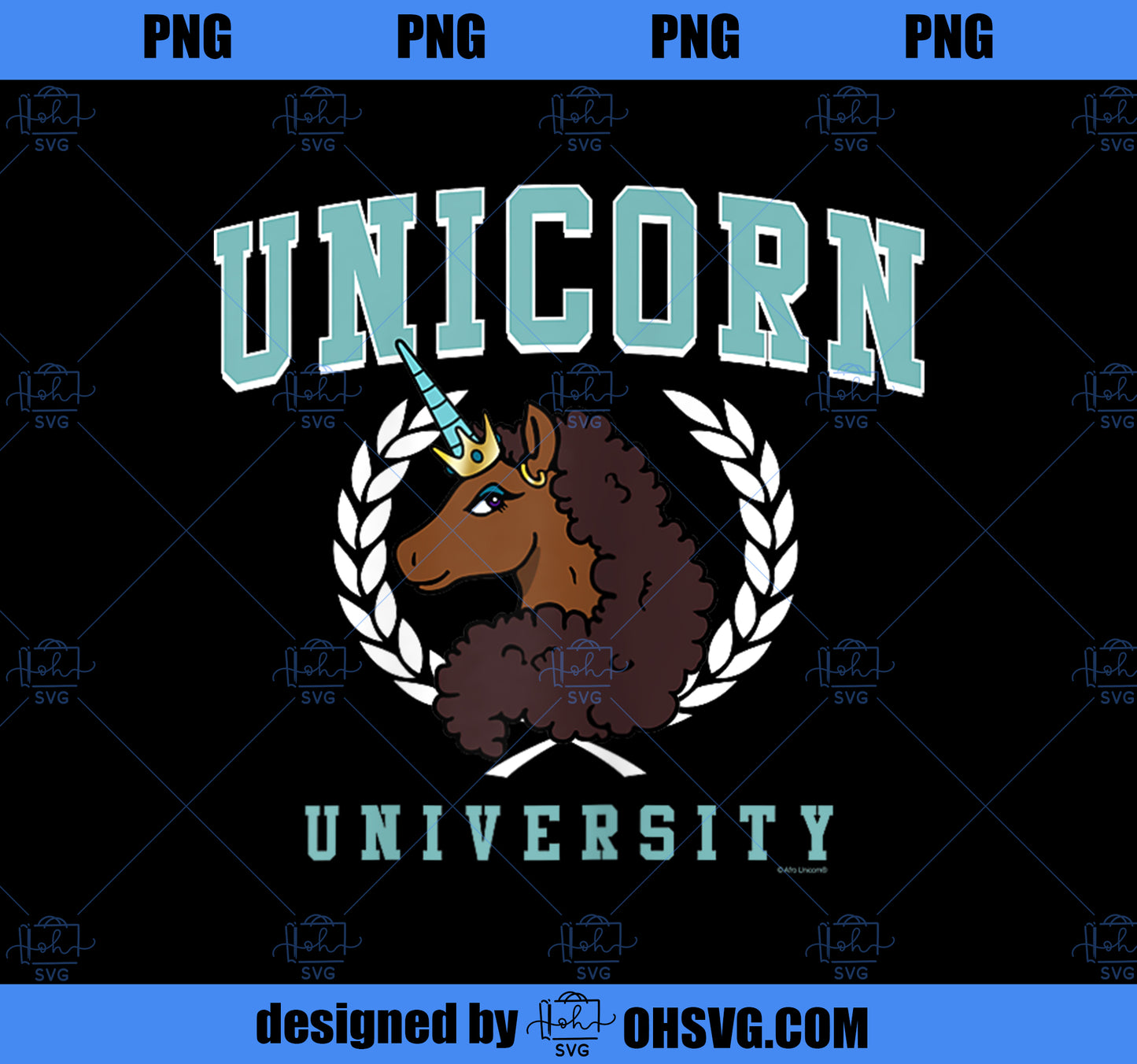 Afro Unicorn University Collegiate V2 PNG, Magic Unicorn PNG, Unicorn PNG