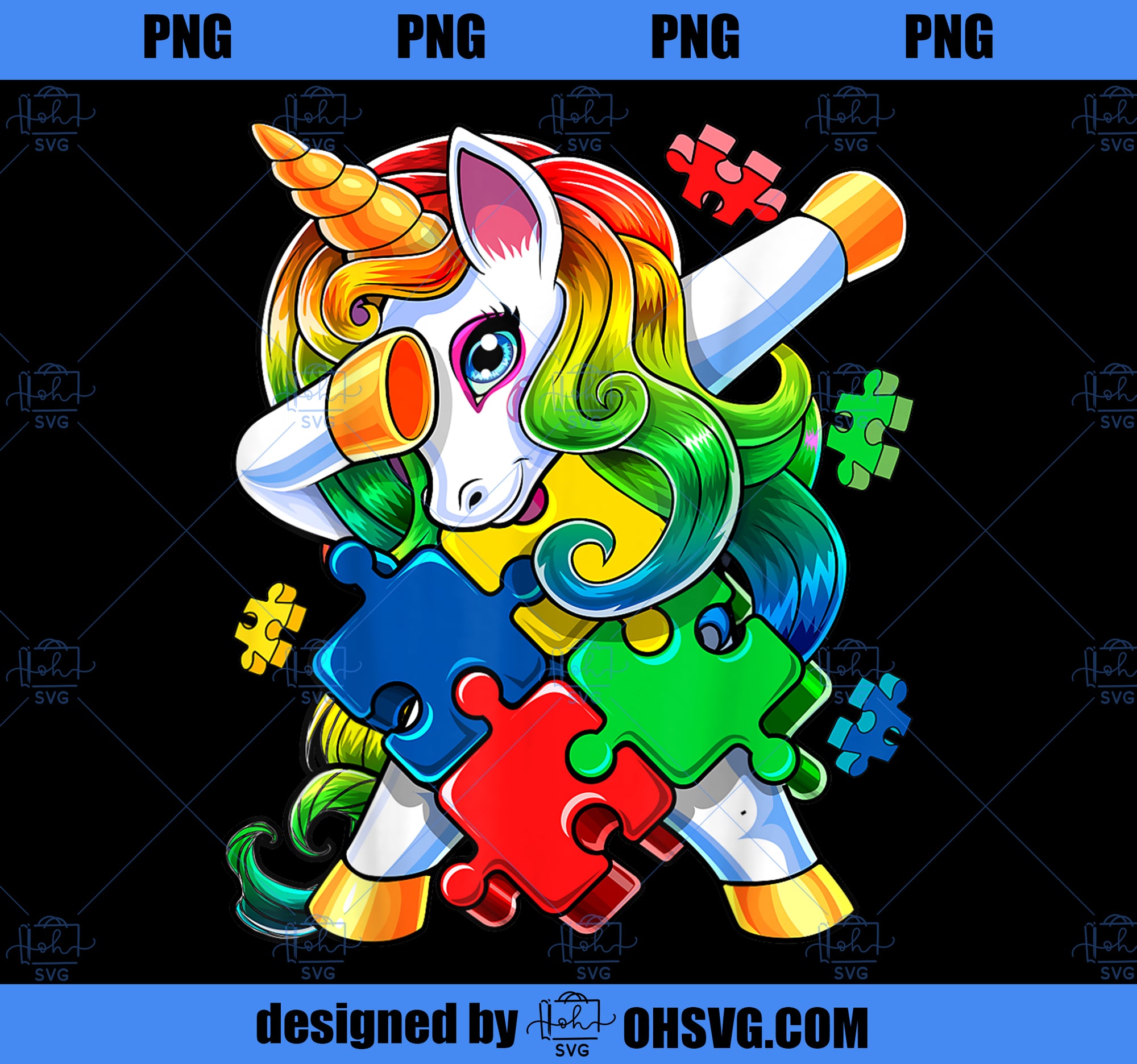 Autism Awareness Dabbing Unicorn Puzzle Piece Gift for Kids PNG, Magic Unicorn PNG, Unicorn PNG