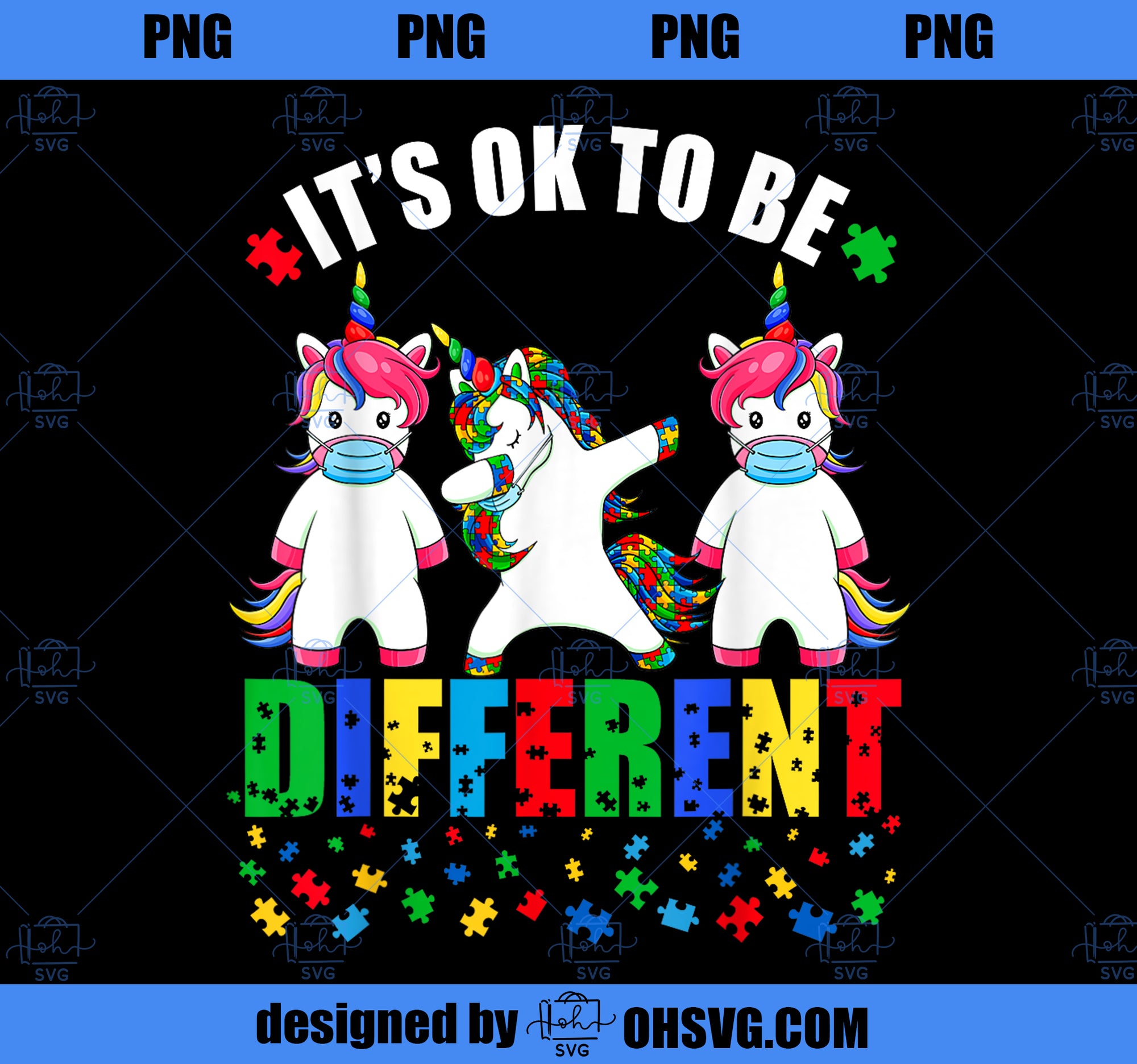 Autism Awareness Unicorn Face Mask Its Ok To Be Different PNG, Magic Unicorn PNG, Unicorn PNG