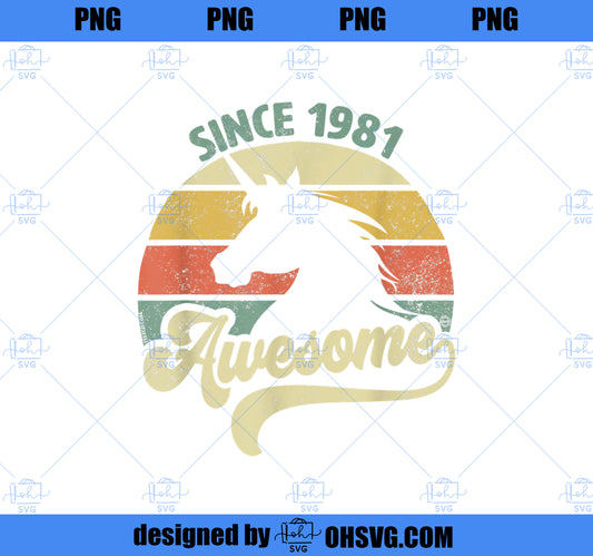 Awesome Since 1981 Retro Unicorn Birthday Gift Vintage PNG, Magic Unicorn PNG, Unicorn PNG