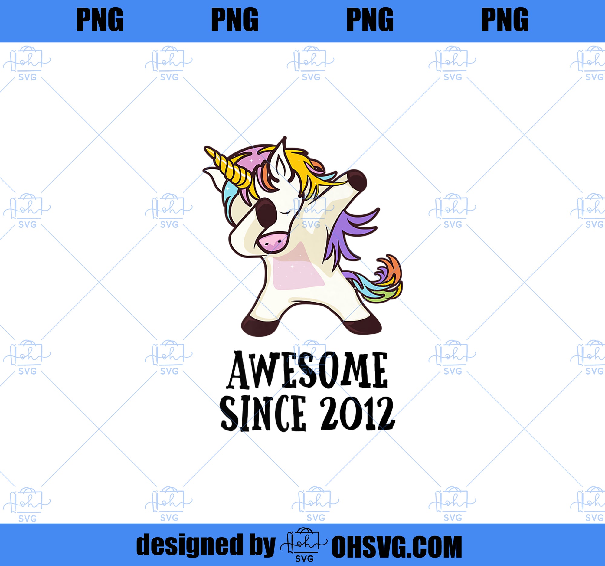 Awesome Since 2012 Dabbing Unicorn 5th Birthday Premium PNG, Magic Unicorn PNG, Unicorn PNG