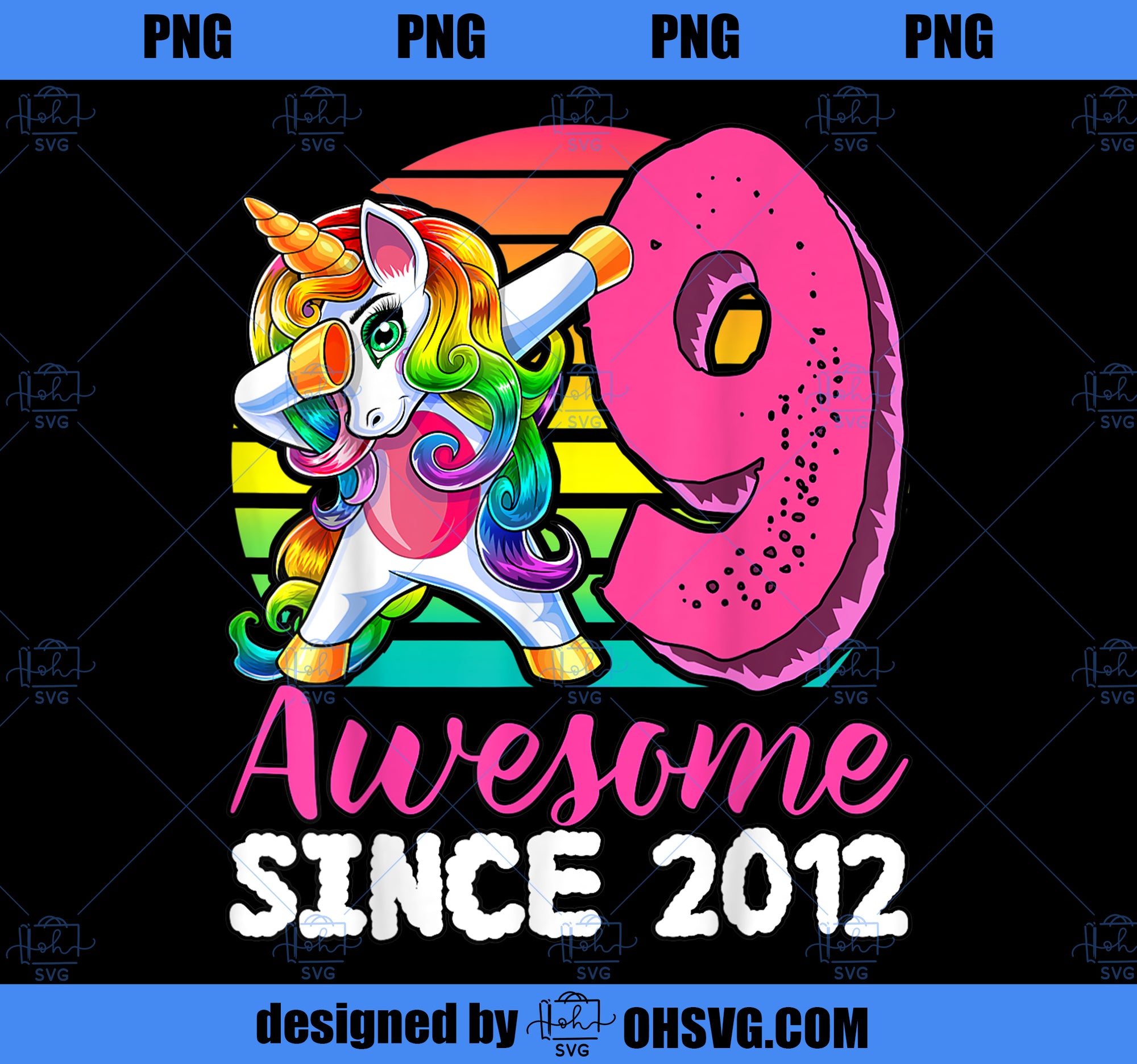 Awesome Since 2012 Dabbing Unicorn 9th Birthday Gift Girls 2 PNG, Magic Unicorn PNG, Unicorn PNG