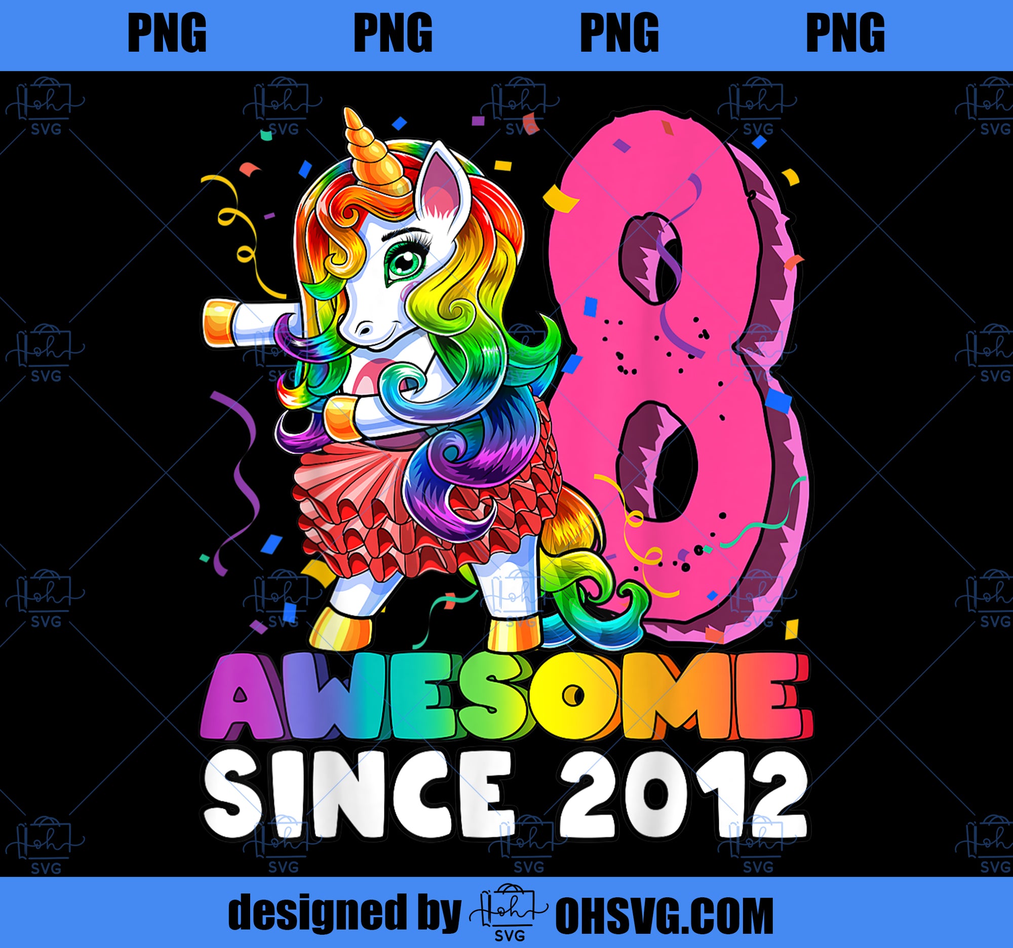 Awesome Since 2012 Flossing Unicorn Tutu 8th Birthday Gift PNG, Magic Unicorn PNG, Unicorn PNG