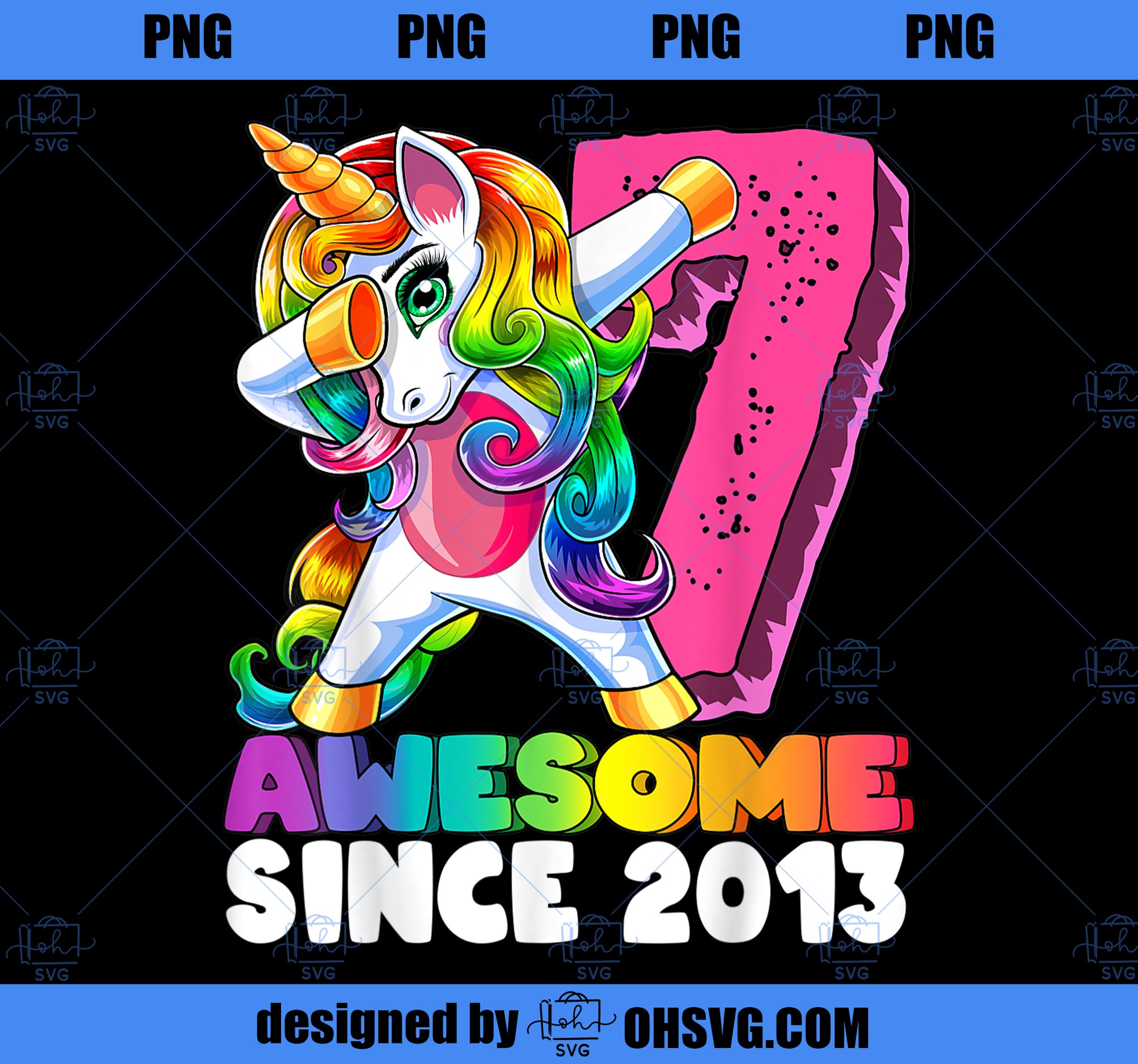 Awesome Since 2013 Dabbing Unicorn 7th Birthday Gift Girls PNG, Magic Unicorn PNG, Unicorn PNG