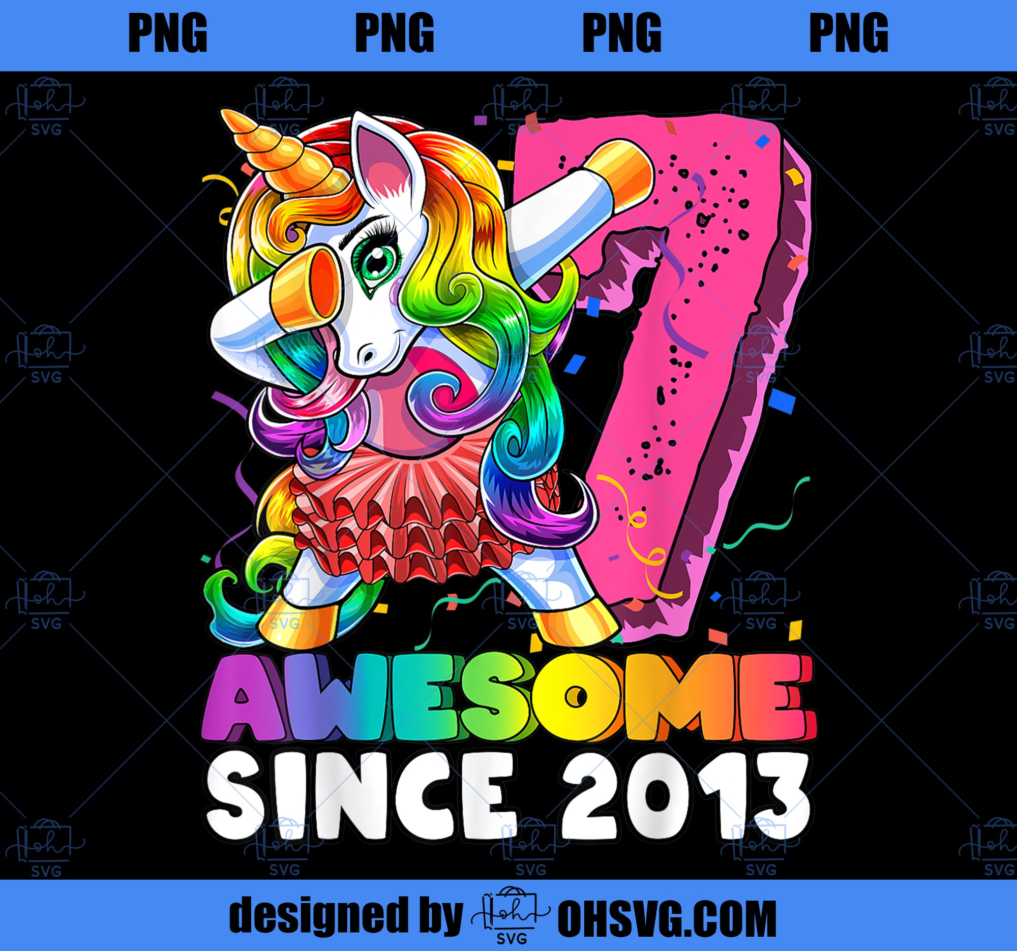 Awesome Since 2013 Dabbing Unicorn Tutu 7th Birthday Gift PNG, Magic Unicorn PNG, Unicorn PNG