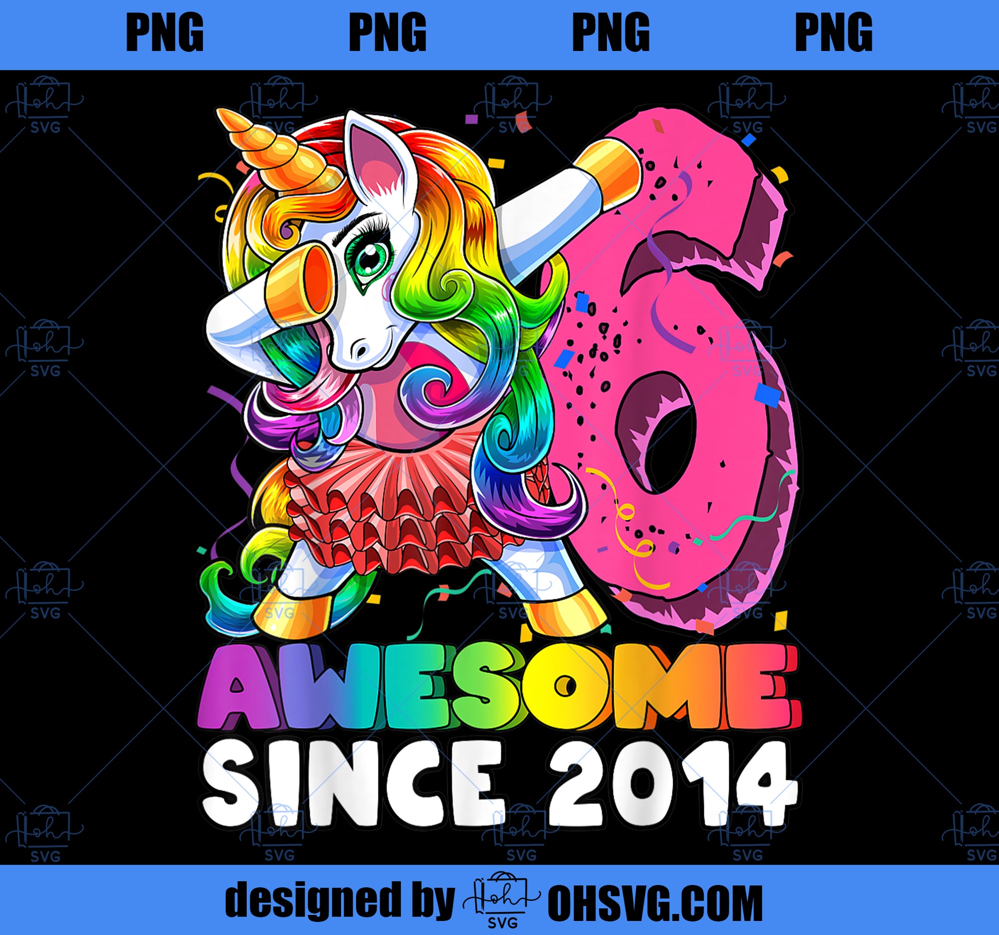 Awesome Since 2014 Dabbing Unicorn Tutu 6th Birthday Gift PNG, Magic Unicorn PNG, Unicorn PNG