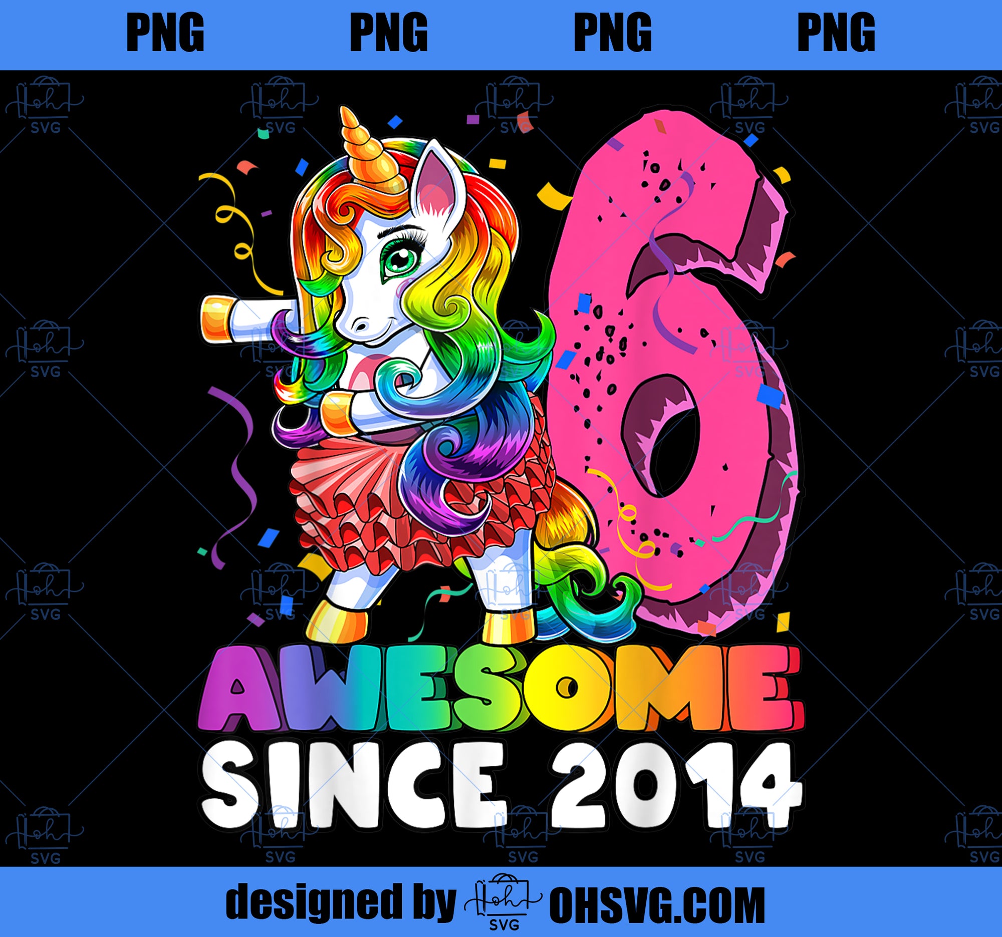 Awesome Since 2014 Flossing Unicorn Tutu 6th Birthday Gift PNG, Magic Unicorn PNG, Unicorn PNG