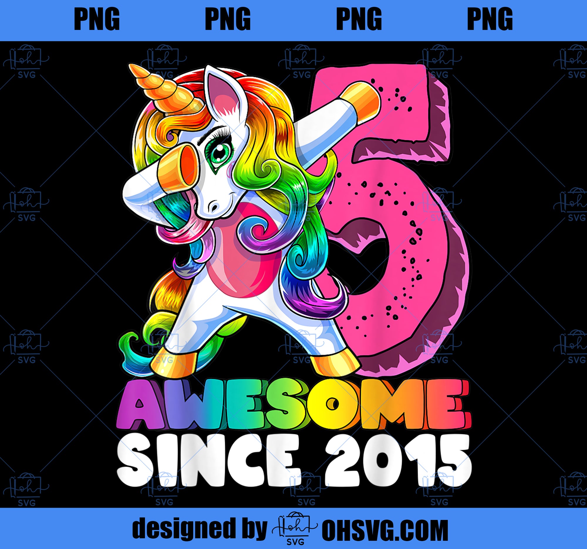 Awesome Since 2015 Dabbing Unicorn 5th Birthday Gift Girls PNG, Magic Unicorn PNG, Unicorn PNG