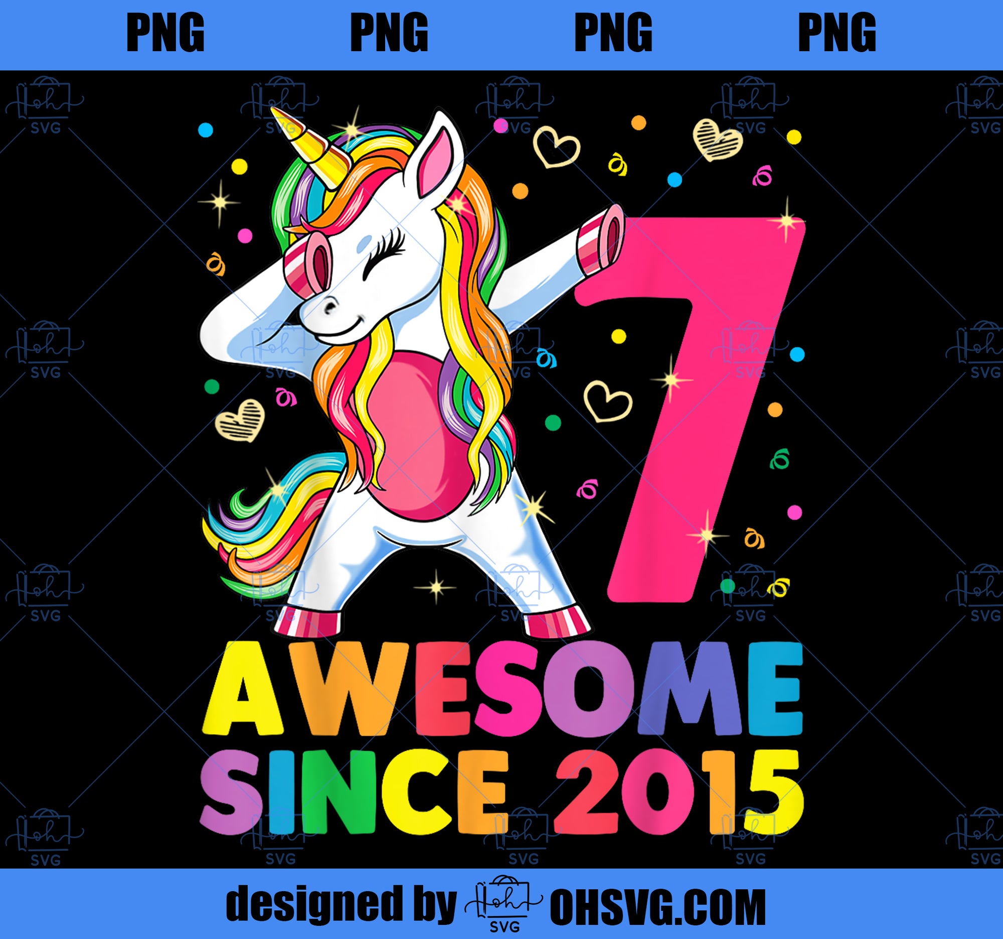 Awesome Since 2015 Dabbing Unicorn 7th Birthday Gift Girls PNG, Magic Unicorn PNG, Unicorn PNG