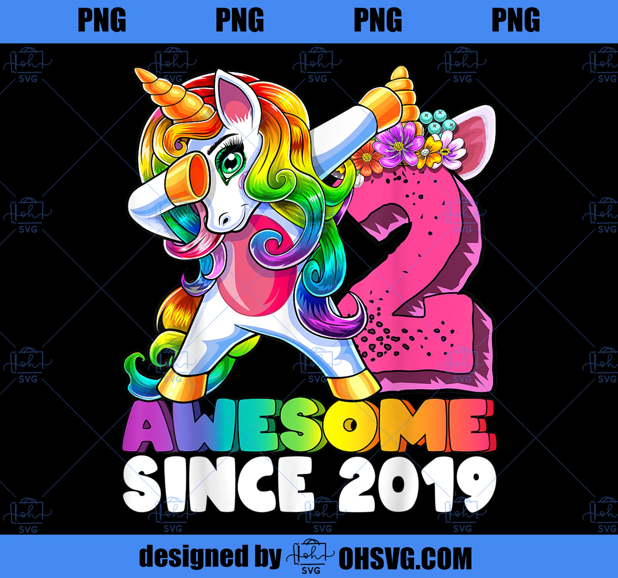 Awesome Since 2019 Dabbing Unicorn 2nd Birthday Gift Girls PNG, Magic Unicorn PNG, Unicorn PNG