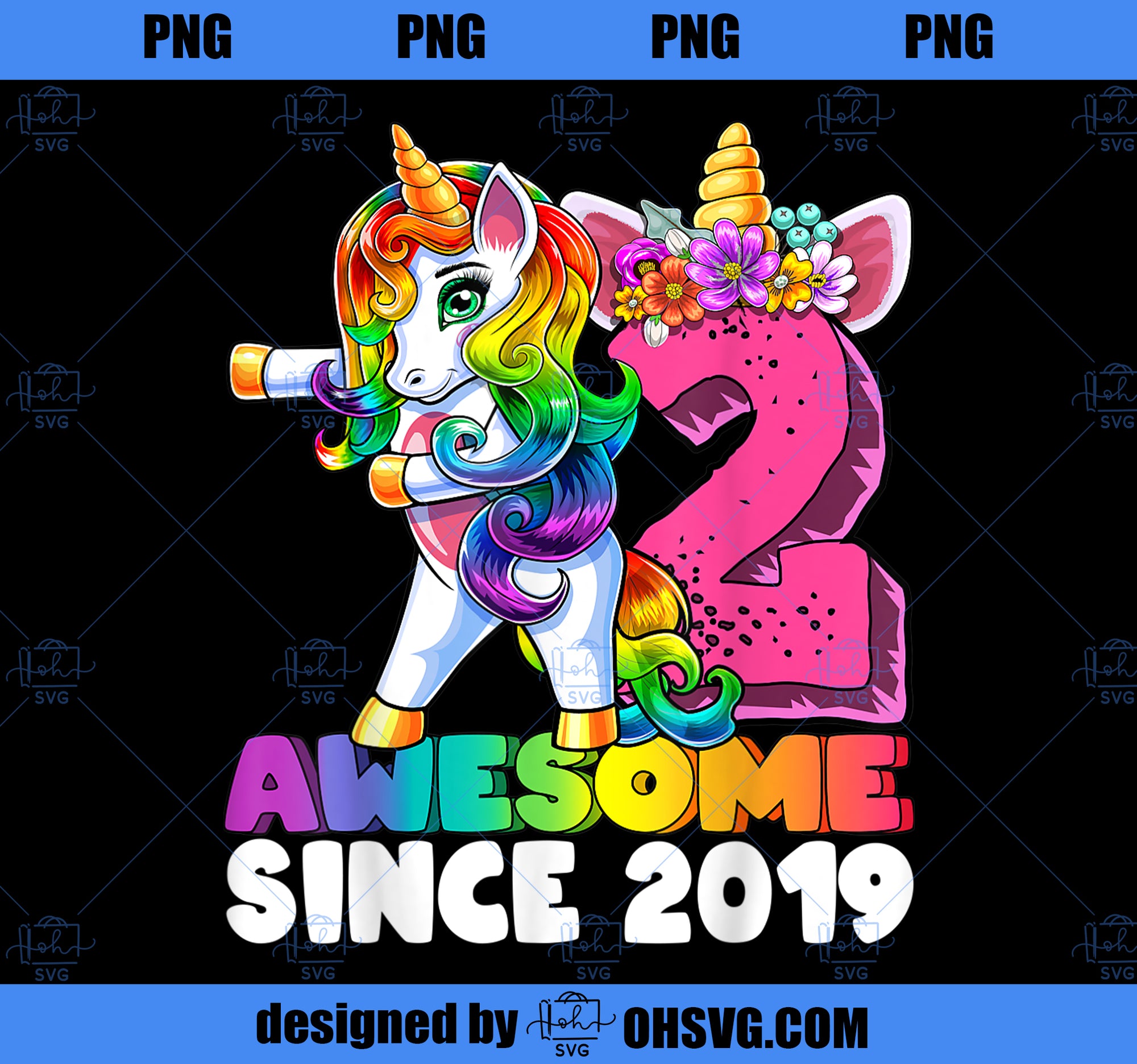 Awesome Since 2019 Flossing Unicorn 2nd Birthday Gift Girls PNG, Magic Unicorn PNG, Unicorn PNG