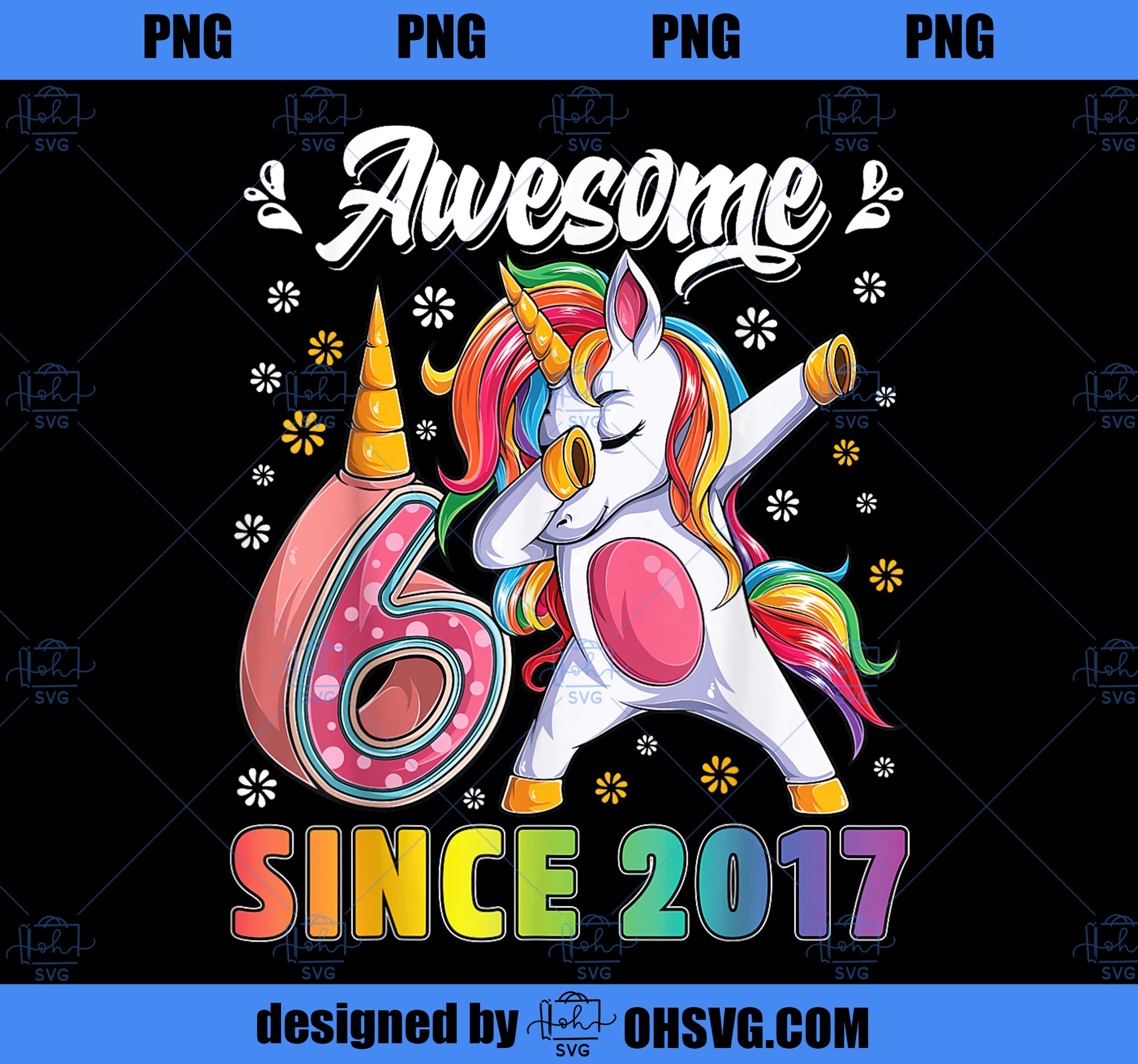 Awesome dabbing unicorn birthday 6 year old Girl 6th Bday PNG, Magic Unicorn PNG, Unicorn PNG