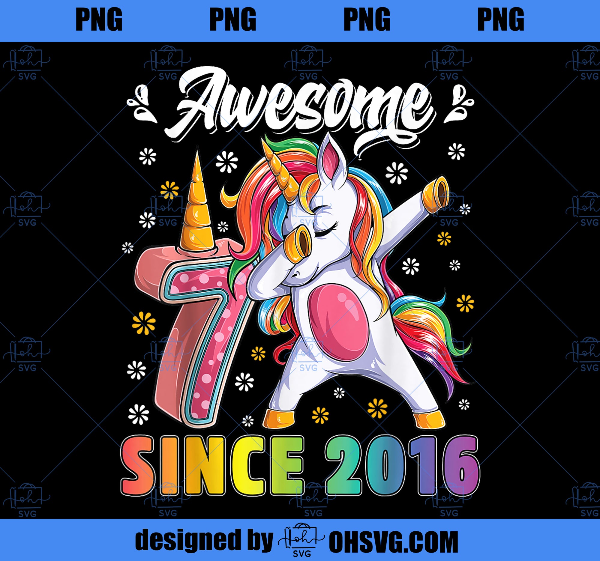 Awesome dabbing unicorn birthday 7 year old Girl 7th Bday PNG, Magic Unicorn PNG, Unicorn PNG