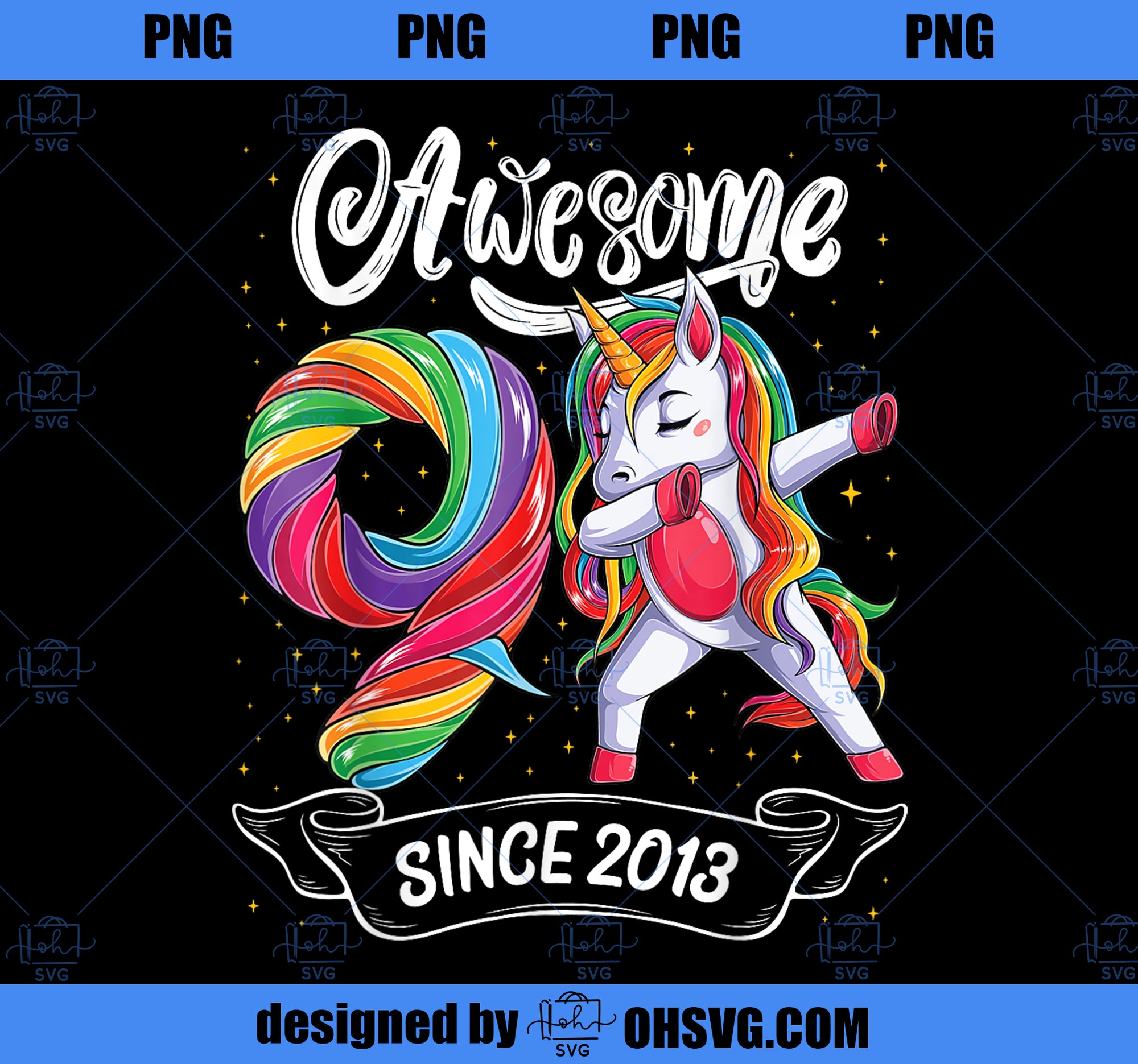 Awesome dabbing unicorn birthday 9 year old Girl 9th Bday PNG, Magic Unicorn PNG, Unicorn PNG