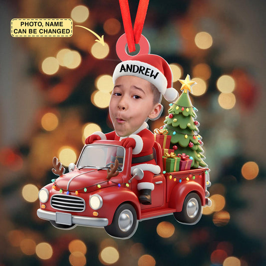 Custom Photo Acrylic Ornament - Personalized Christmas Birthday Gifts For Kids - Driving Into Holiday Magic