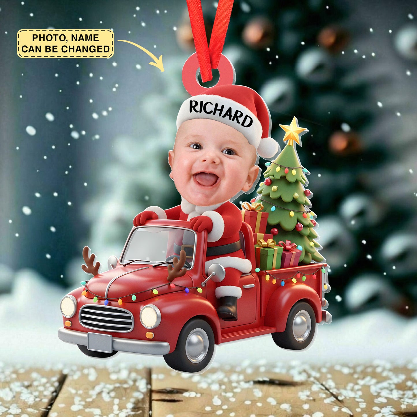 Custom Photo Acrylic Ornament - Personalized Christmas Birthday Gifts For Kids - Driving Into Holiday Magic