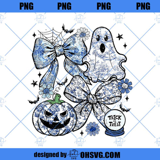 BOO Halloween Toile De Jouy PNG, Girly Ghost with Bow PNG