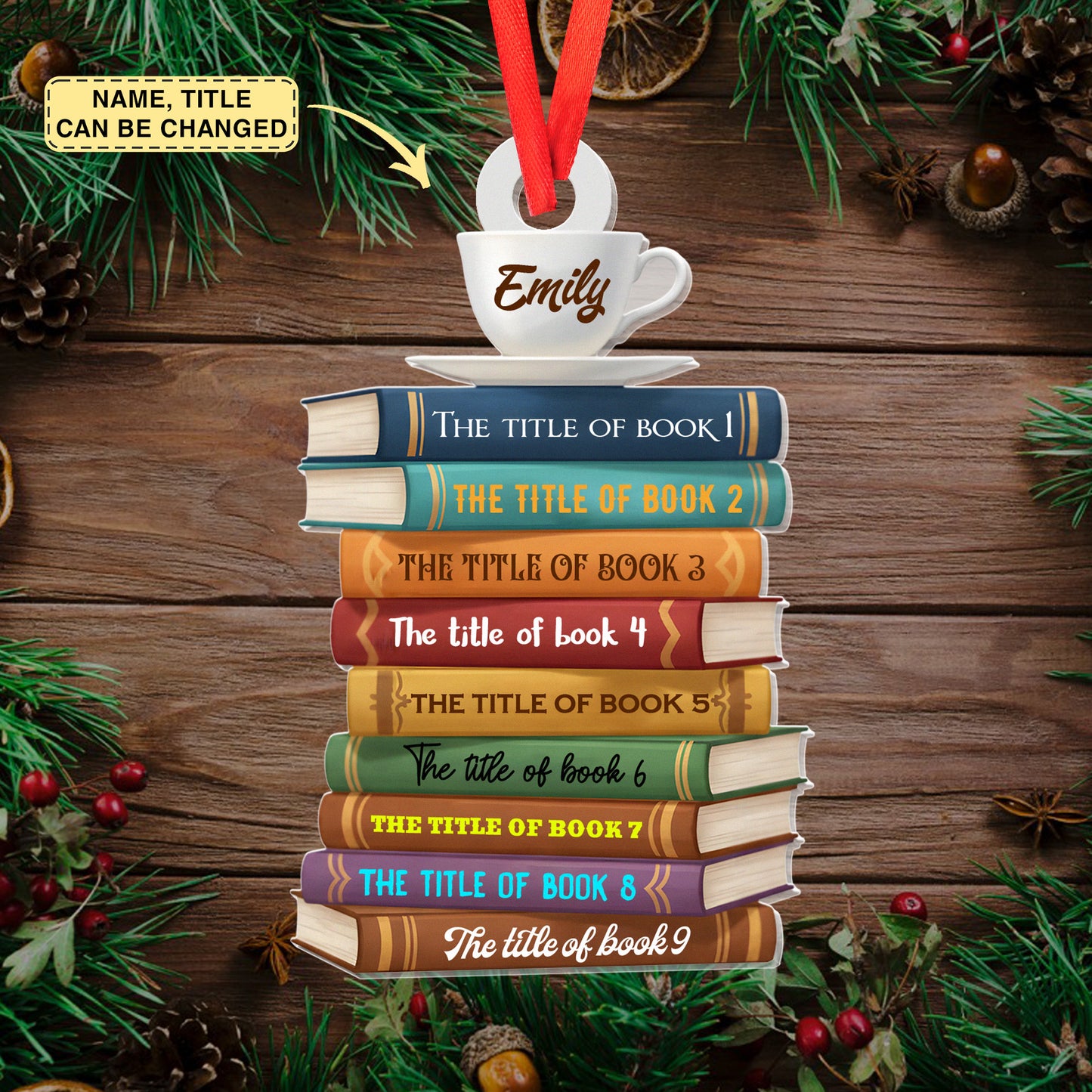 Personalized Christmas Book Name Ornament, Book Lover Gift, Bookworm Gifts, 2025 Christmas Ornaments - Flat Printed Acrylic Ornament, CF163
