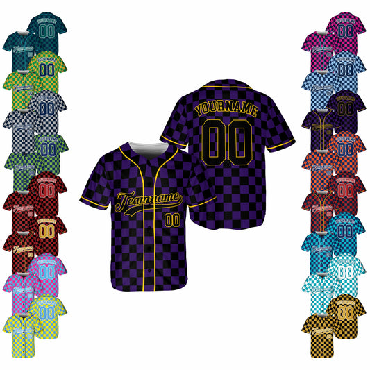 Checkered Custom Baseball Jersey with Team Name Number, Personalized Jersey Shirt For Men Women Youth Kid, Gifts for Baseball Fans