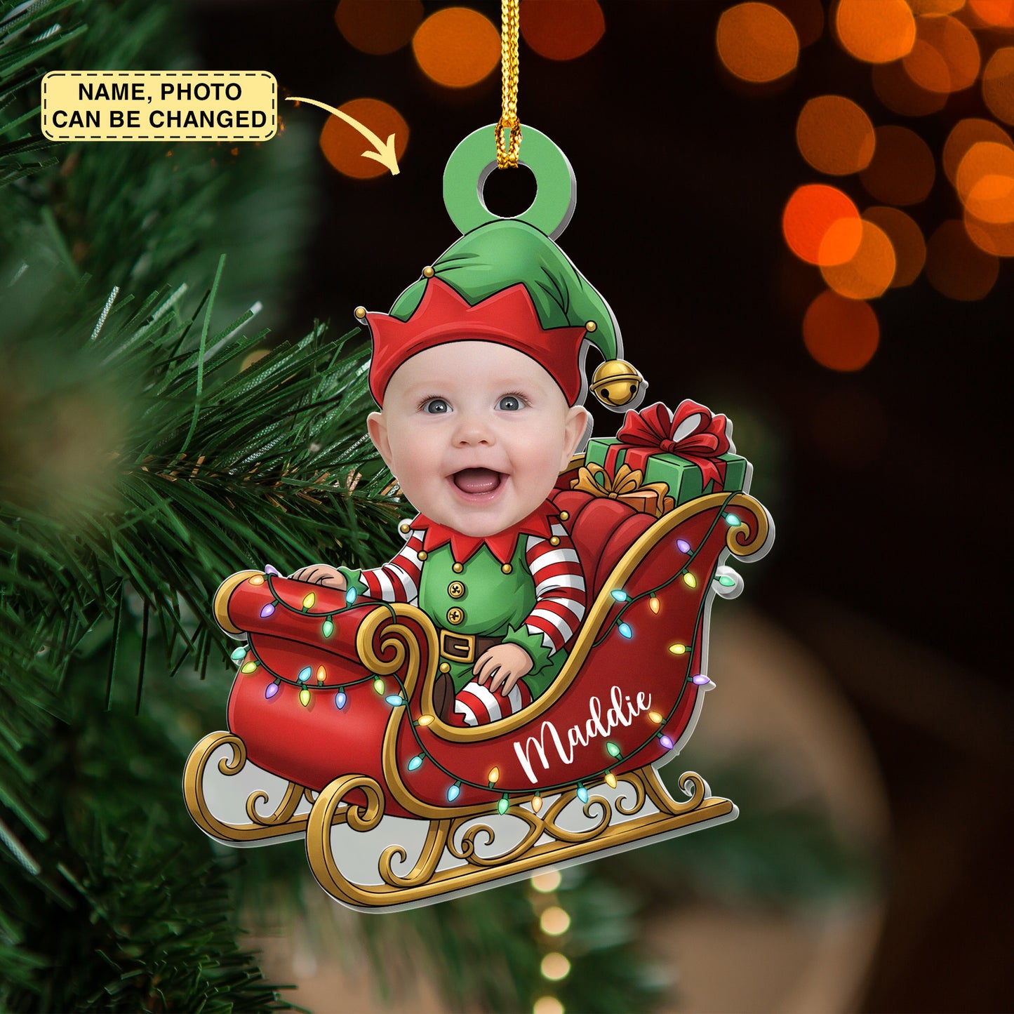 Custom Face Kid Riding Santa Sleigh, Gifts For Toddler, Kids - Personalized Acrylic Photo Ornament