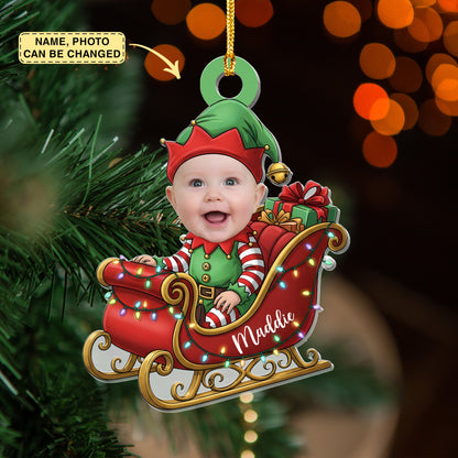 Custom Face Kid Riding Santa Sleigh, Gifts For Toddler, Kids - Personalized Acrylic Photo Ornament