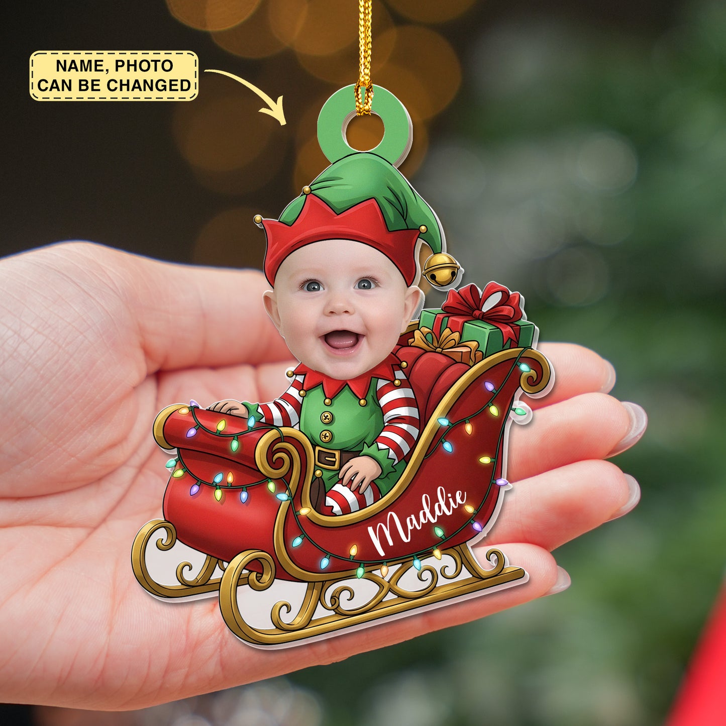 Custom Face Kid Riding Santa Sleigh, Gifts For Toddler, Kids - Personalized Acrylic Photo Ornament