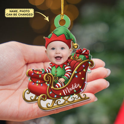 Custom Face Kid Riding Santa Sleigh, Gifts For Toddler, Kids - Personalized Acrylic Photo Ornament