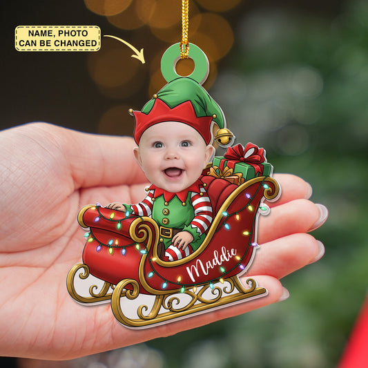 Custom Face Kid Riding Santa Sleigh, Gifts For Toddler, Kids - Personalized Acrylic Photo Ornament