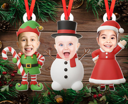 Personalized Baby Christmas Ornament, Custom Photo Ornament with Name, Cute Santa Snowman & Elf Design, Baby’s First Christmas Gift 2025