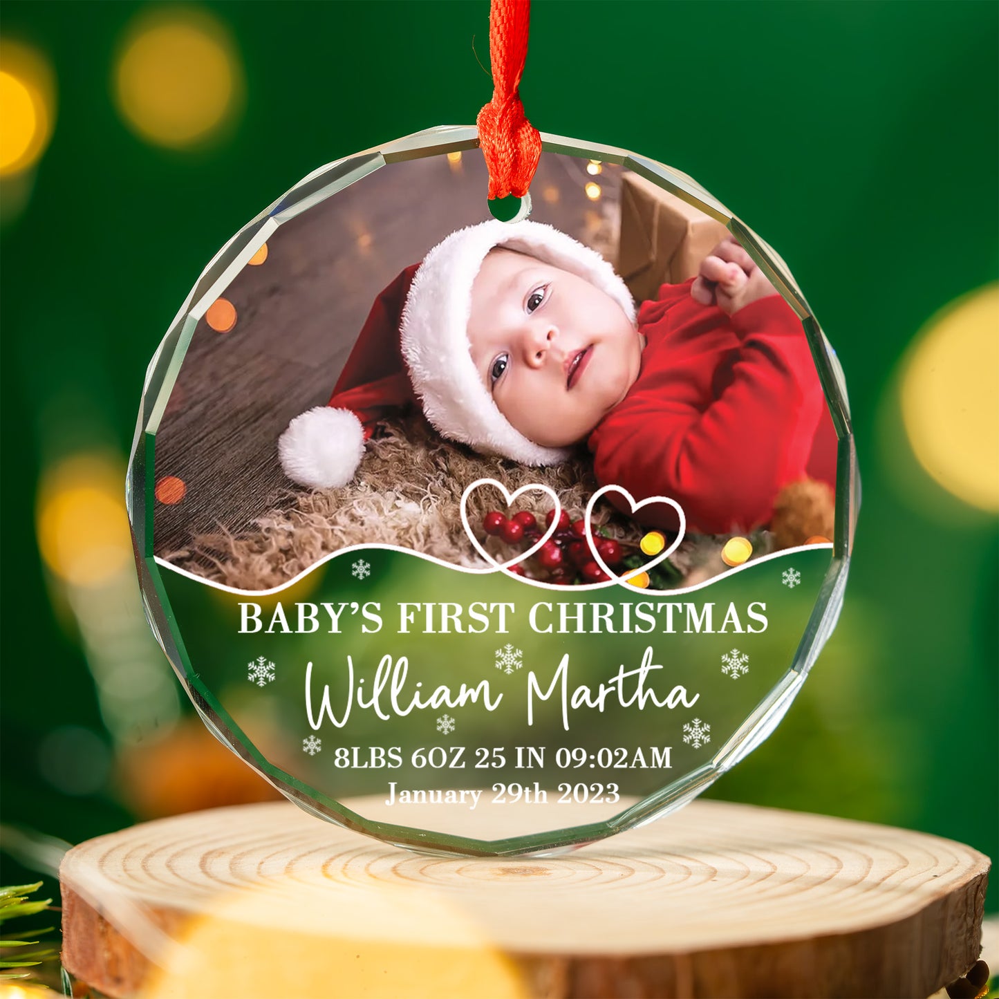 Baby's First Christmas Glass Ornament, Photo Ornament, Custom Christmas Ornament 2023, 1st Christmas Gift, Personalized Ornament, Baby Gift