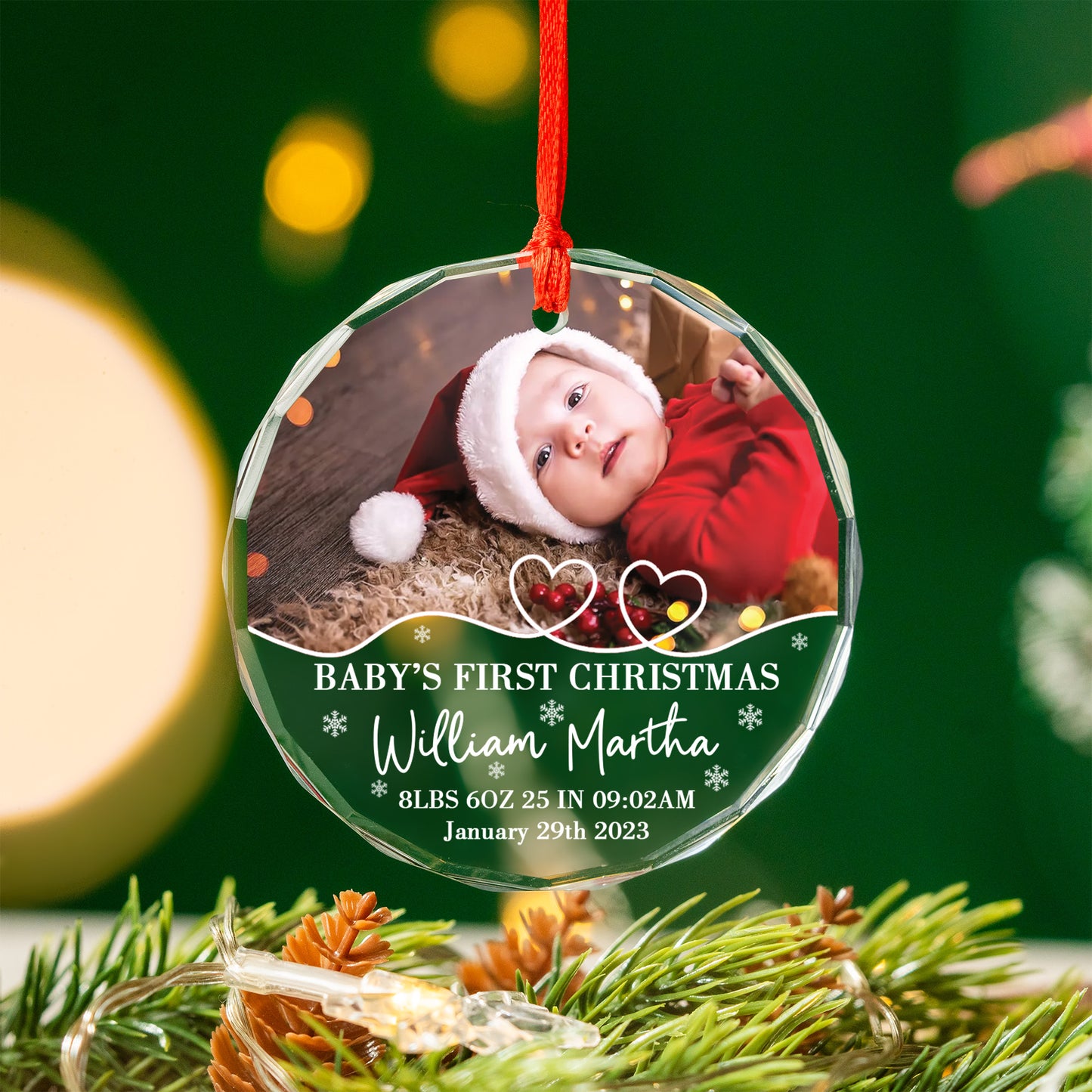 Baby's First Christmas Glass Ornament, Photo Ornament, Custom Christmas Ornament 2023, 1st Christmas Gift, Personalized Ornament, Baby Gift