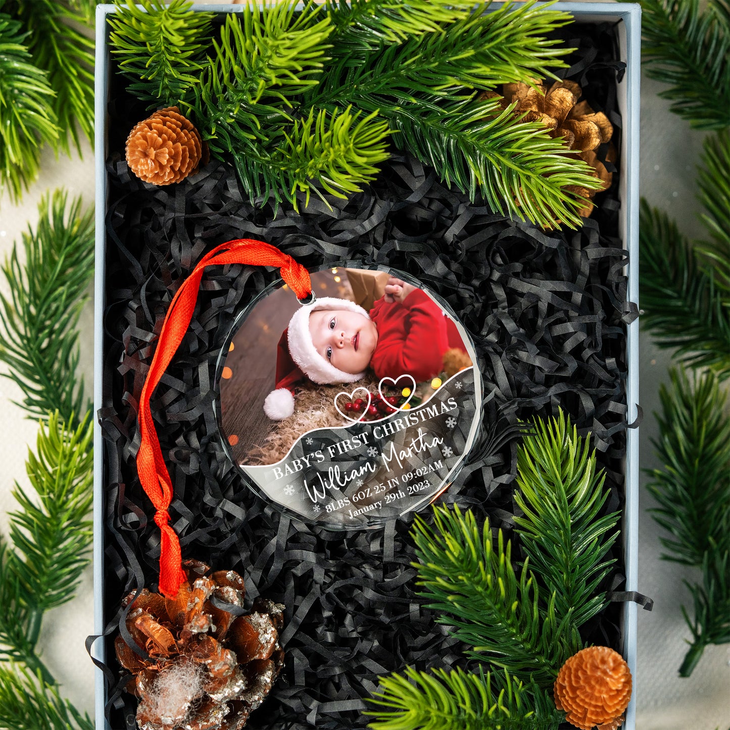 Baby's First Christmas Glass Ornament, Photo Ornament, Custom Christmas Ornament 2023, 1st Christmas Gift, Personalized Ornament, Baby Gift