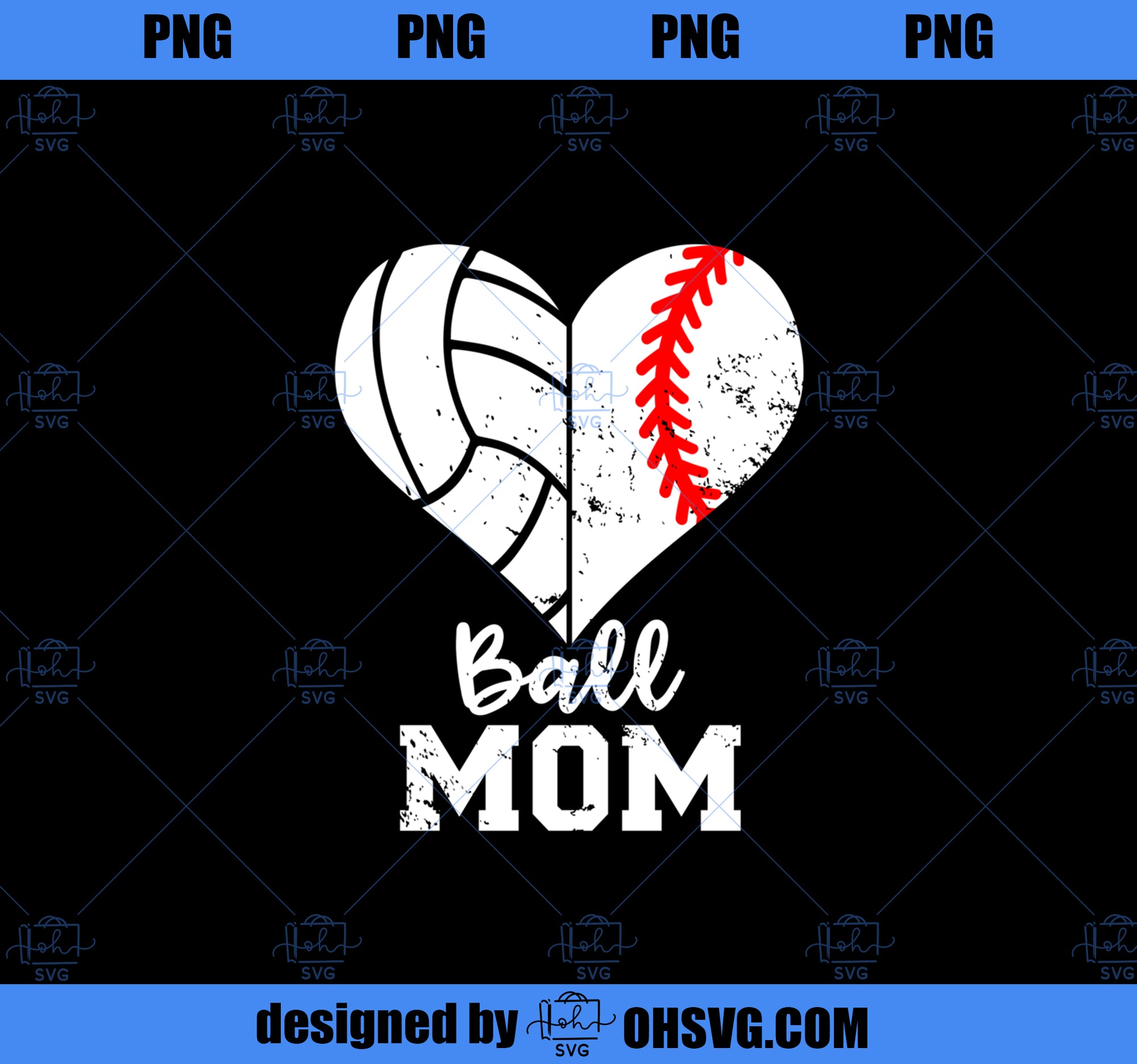 Ball Mom Heart Funny Baseball Volleyball Mom PNG, Mom PNG, Mothers Day PNG