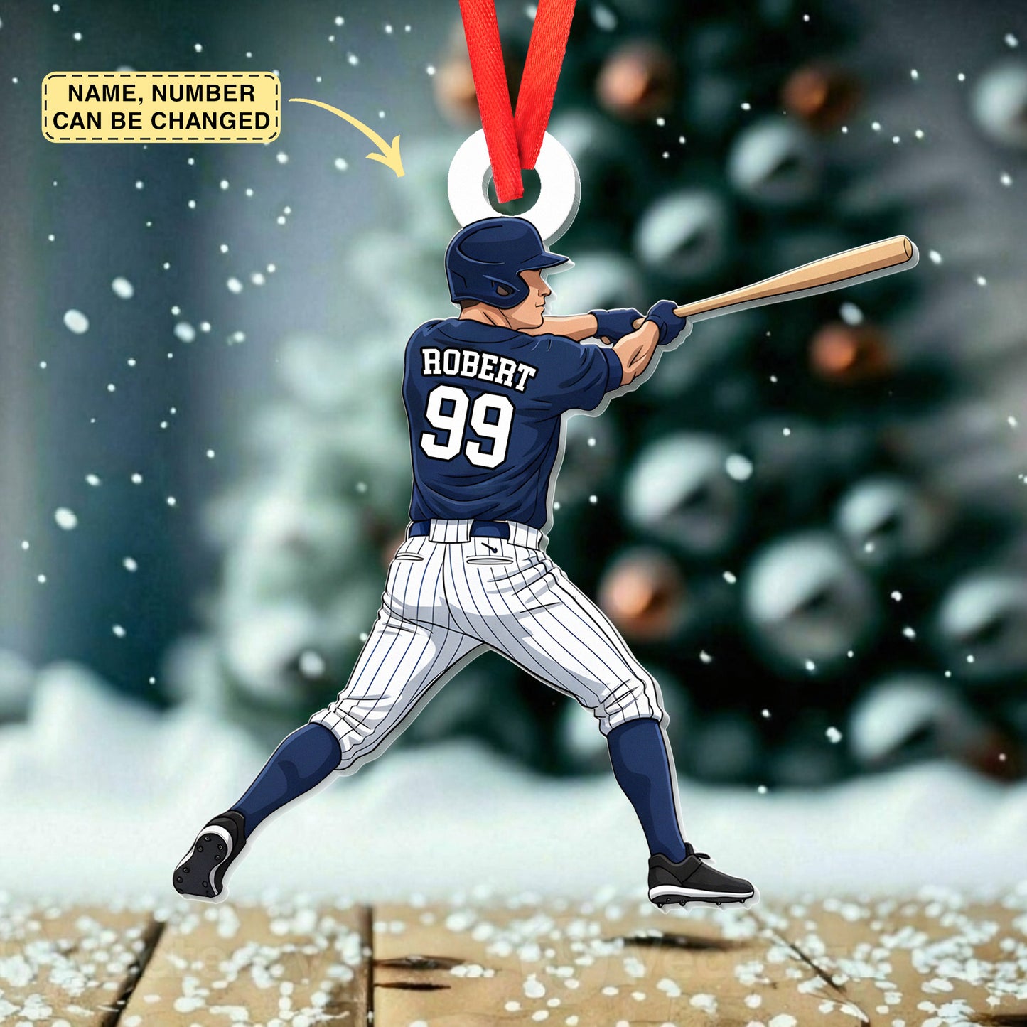 Personalized Baseball Player Christmas Ornament • Custom Name and Number Sports Gift