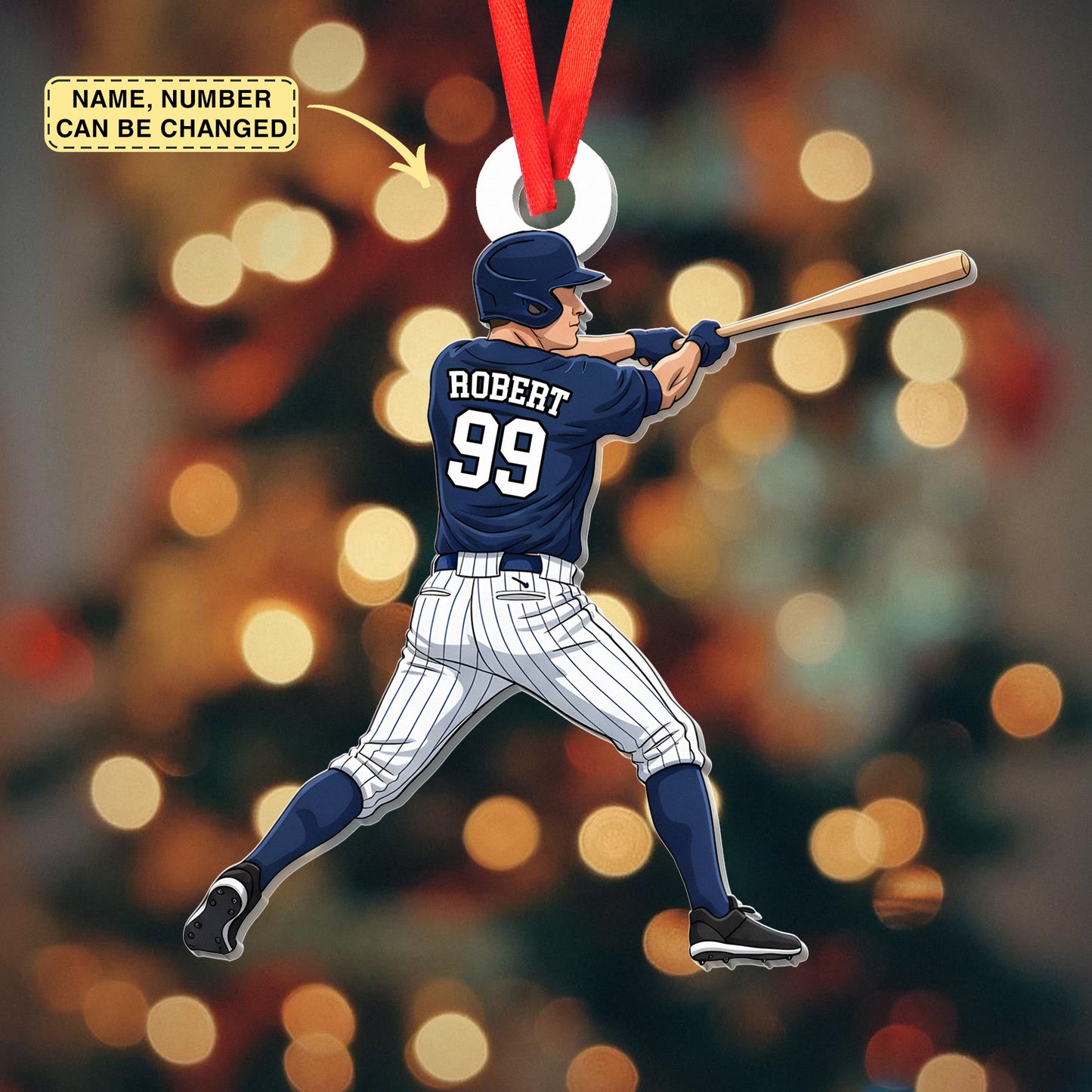 Personalized Baseball Player Christmas Ornament • Custom Name and Number Sports Gift