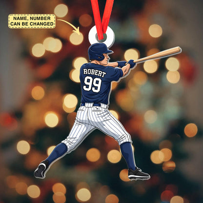 Personalized Baseball Player Christmas Ornament • Custom Name and Number Sports Gift