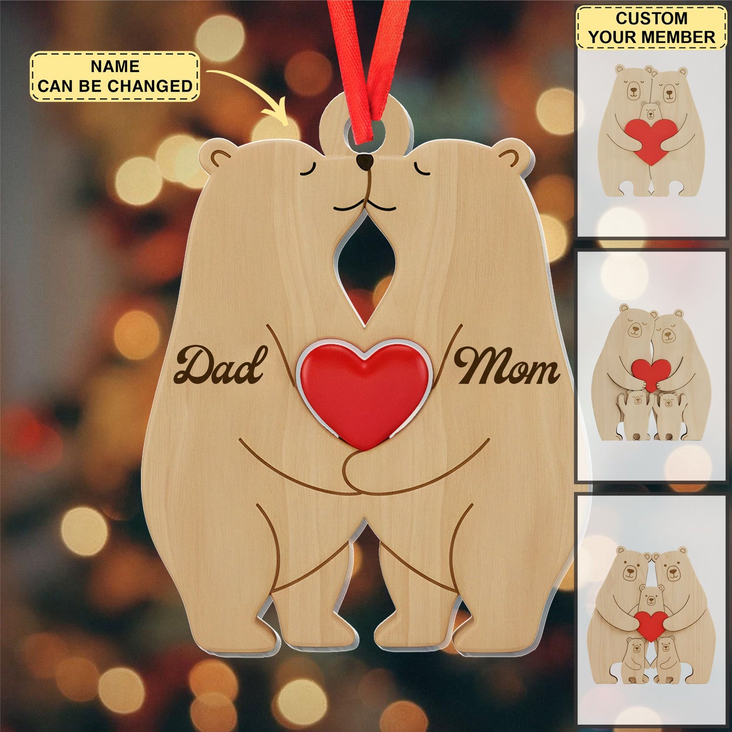 Bear Family 2025 Christmas Ornament, Ornament With Family Member Name, Custom Christmas Keepsake, Xmas Tree Decor