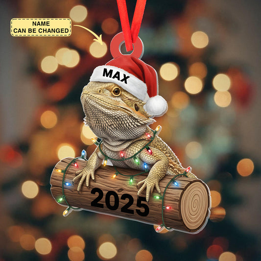 Bearded Dragon Christmas Ornament 2025, Personalized Lizard Ornament with Santa Hat, Reptile Lover Gift, Custom Pet Reptile Decoration