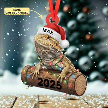 Bearded Dragon Christmas Ornament 2025, Personalized Lizard Ornament with Santa Hat, Reptile Lover Gift, Custom Pet Reptile Decoration