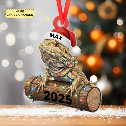 Bearded Dragon Christmas Ornament 2025, Personalized Lizard Ornament with Santa Hat, Reptile Lover Gift, Custom Pet Reptile Decoration